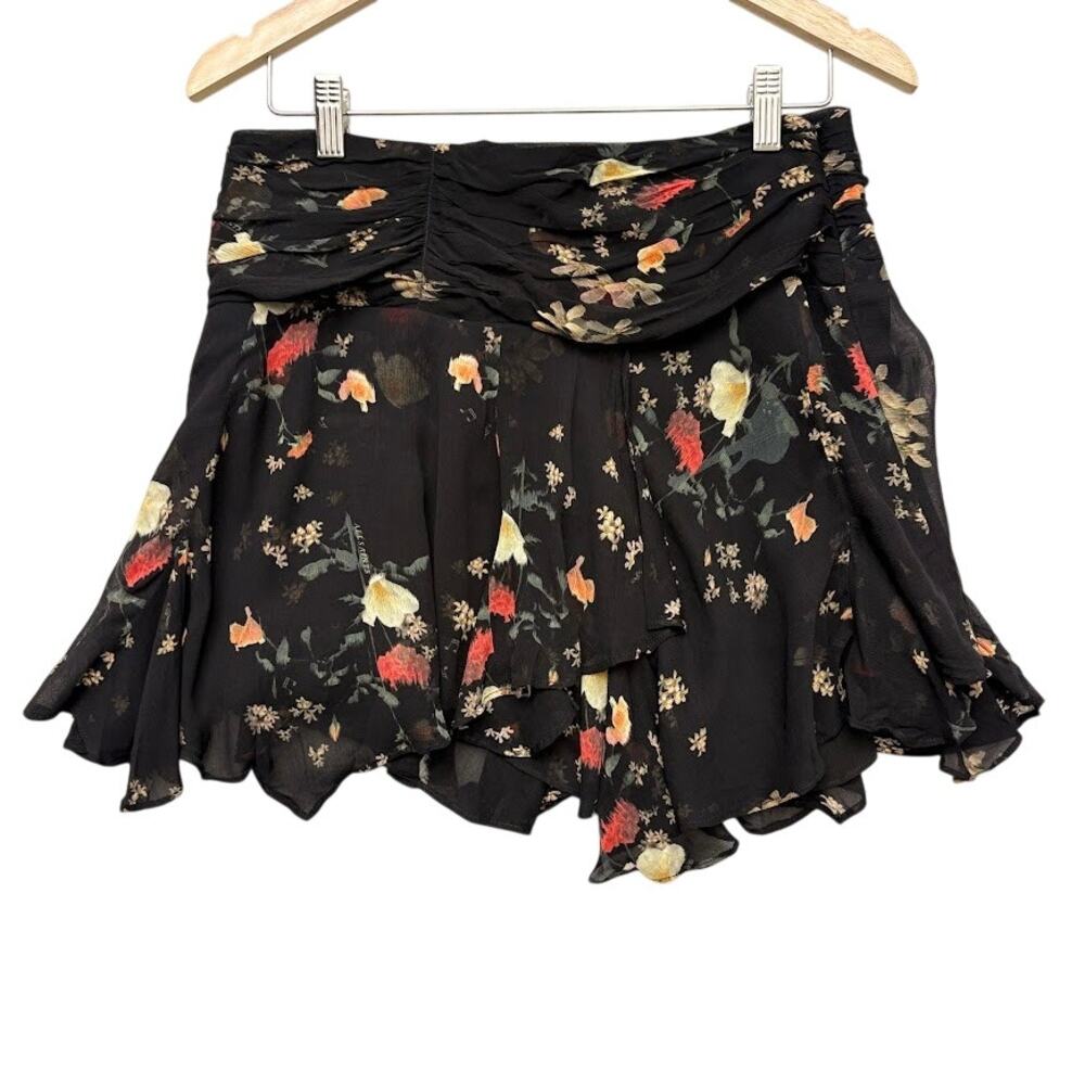 ALLSAINTS Erica Kora Asymmetric Hem Black Floral Tiered Mini Skirt Size 10 - Picture 5 of 13